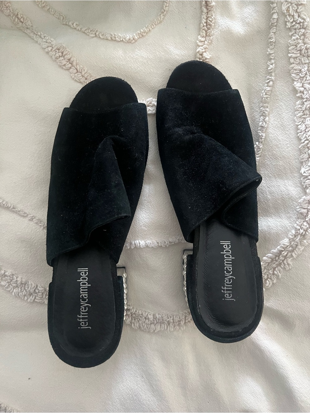 Jeffrey Campbell Black Suede Twisted Slide Mules